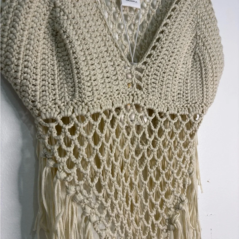 Vivid Cream Crochet Fringe Top, Boho, Western, Festival - Picture 3 of 12